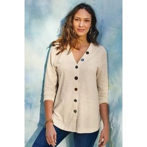 NWT Soft Surroundings Delia Ivory Mixed Button Top - XL